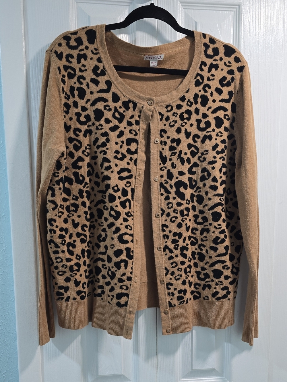 Merona Tan and Black Leopard Print Button Cardigan